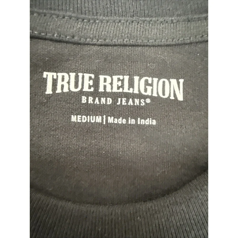 True Religion Jeans‎ T shirt Mens M Black Embroidered Logo Preppy